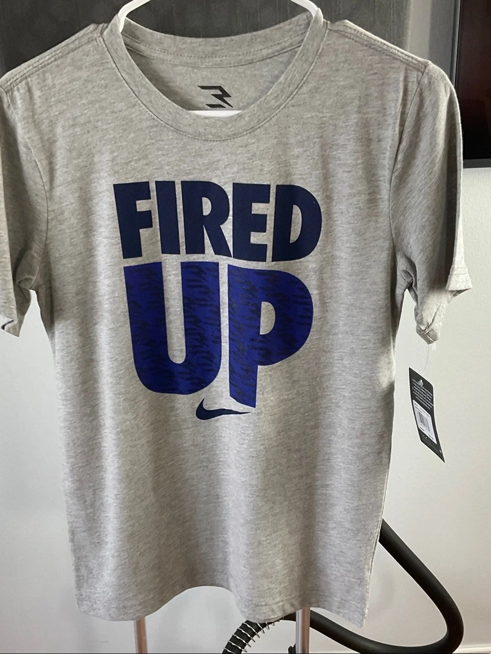 Nike 3BRAND by Russell Wilson Boys L (12-13) Fired Up Graphic T-Shirt Gray NWT